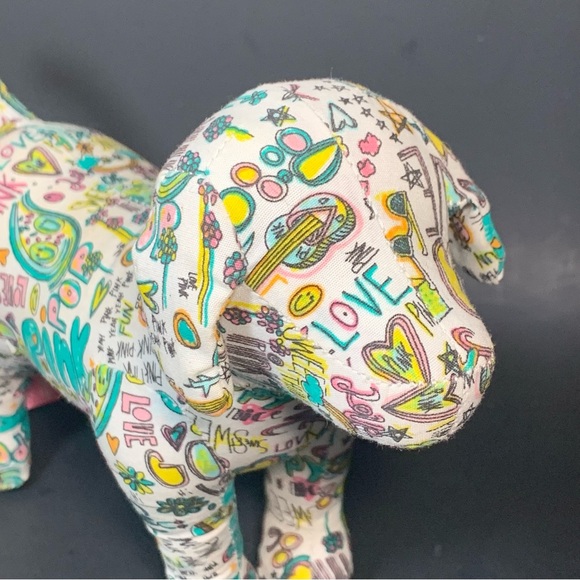 PINK by Victoria's Secret White Dog Rainbow Love and Graffiti Plush Dog Lot of 2 - Picture 11 of 13